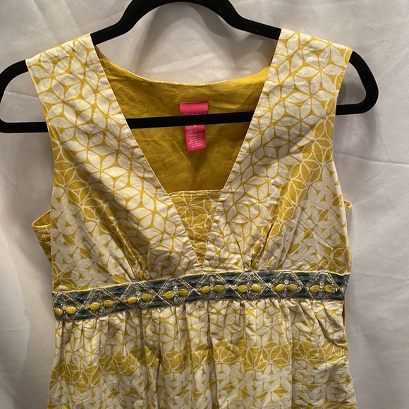 Du Jour dress Women’s Medium Beaded yellow cream blue W/stones at waist Cotton - Picture 2 of 6